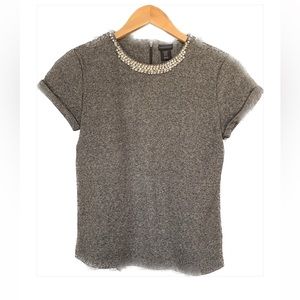 Paraphrase gray short sleeve sweater with jeweled collar size XS